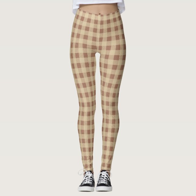Leggings Buffle Tan Beige Brown Plaid Checké tendance (Devant)