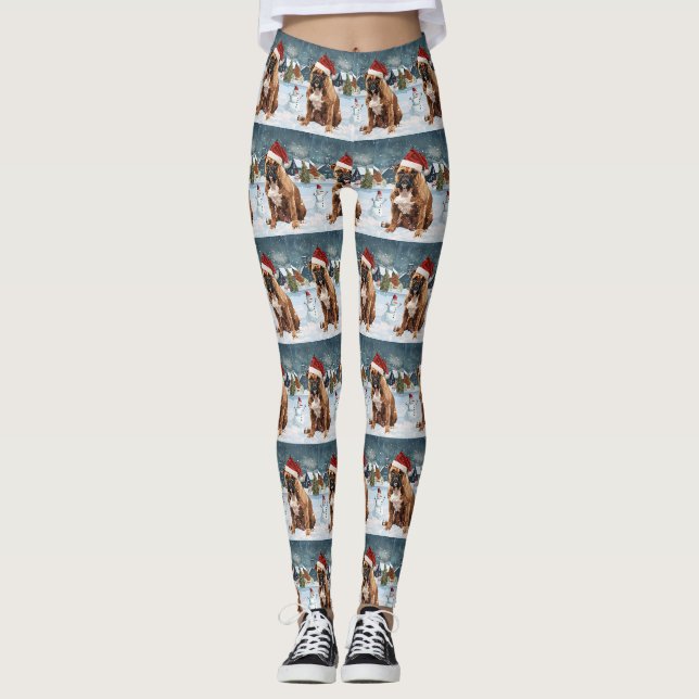 Leggings Bull Mastiff Chien hiver Merveilles pays Noël Joie (Devant)