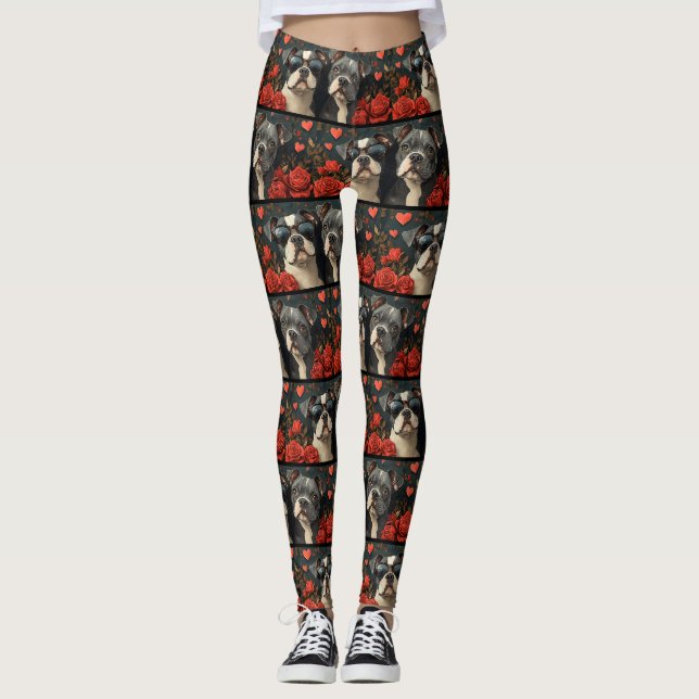 Leggings Bull Terrier avec coeur Roses Saint-Valentin (Devant)