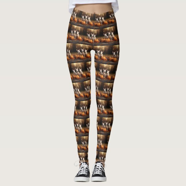 Leggings Bull Terrier Chiot Automne Citrouille de plaisir (Devant)