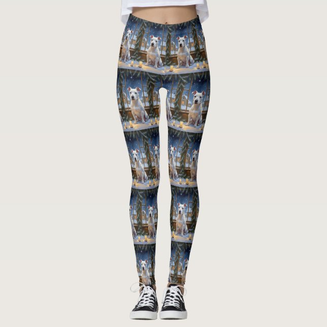 Leggings Bull Terrier with Christmas Lights Holiday (Devant)