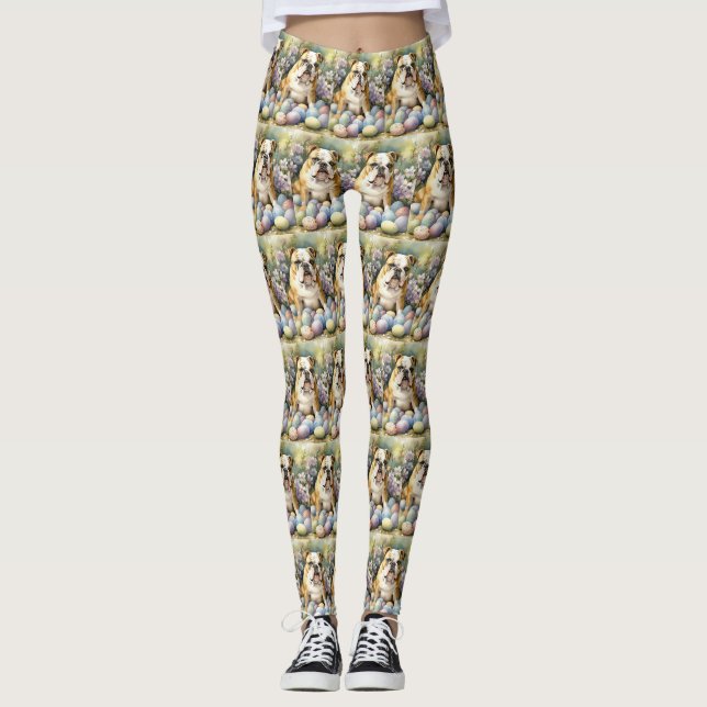 Leggings Bulldog avec les oeufs de Pâques vacances (Devant)