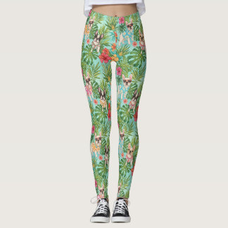 Leggings Bulldog français tropical ambiance plage