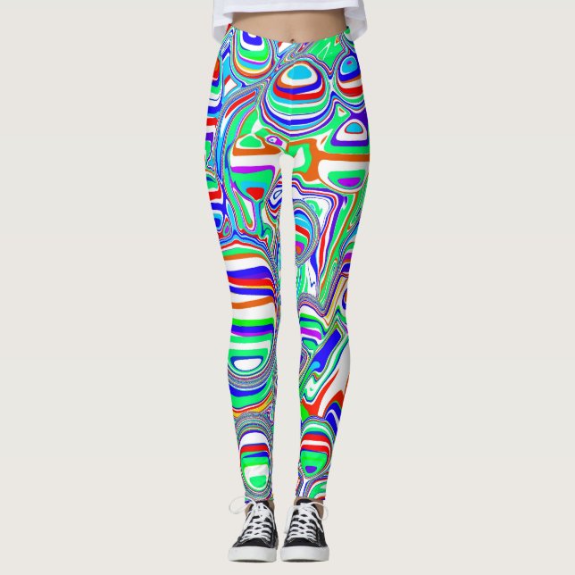 Leggings Bulles Abstraites rouges, vertes, bleues, blanches (Devant)