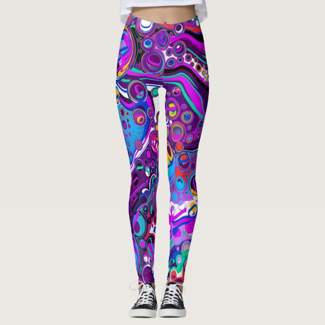 Leggings Bulles violettes, Bleues et colorées Abstraites (Devant)