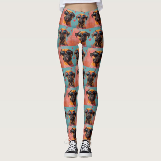 Leggings Bullmastiff avec coeur Roses Saint-Valentin (Devant)