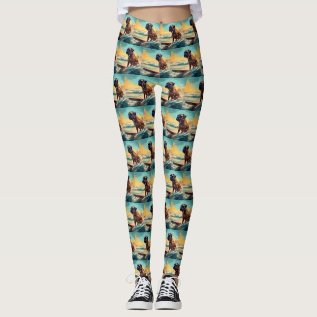 Leggings Bullmastiff Beach Surfing Peinture (Devant)