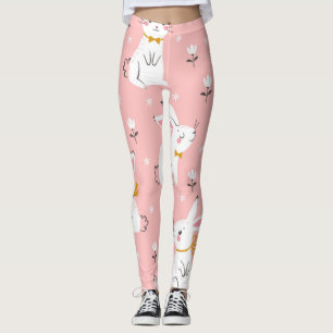 Leggings Bunnies blancs : Cute Floral sans joint