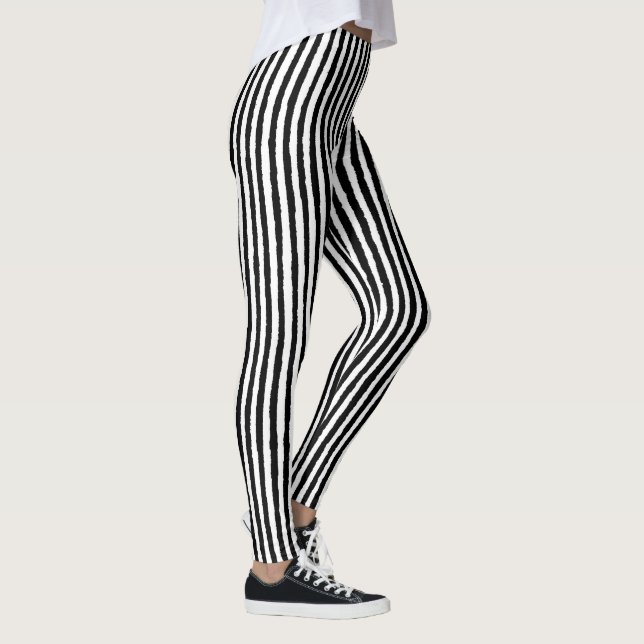 Leggings BW noir et blanc vertical Motif à bande rétro (Droite)
