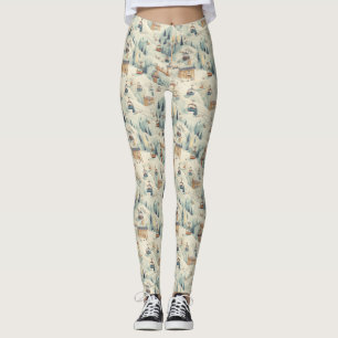 Leggings Cabines de pistes de ski vintage dans Soft Pastels