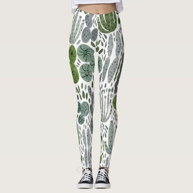 Leggings Cactus Aquarelle main peint Motif (Devant)