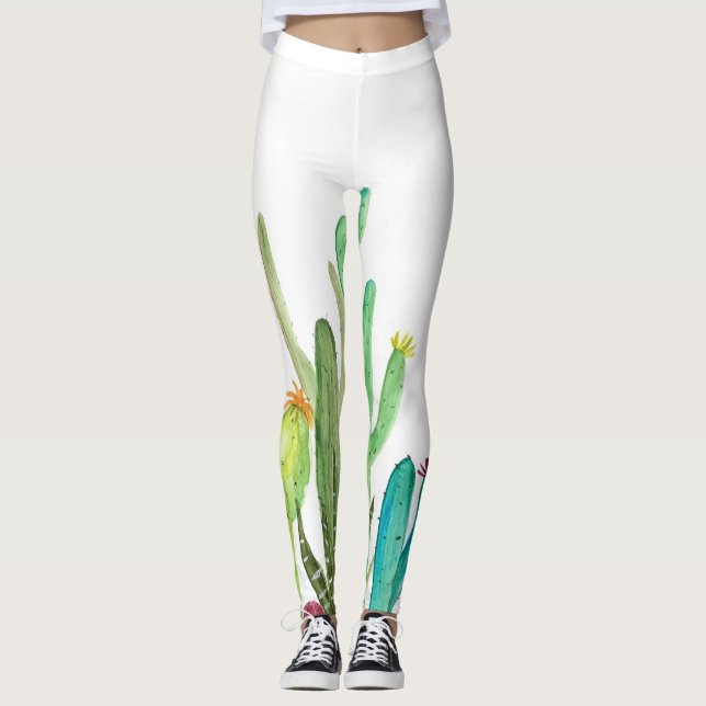 Leggings Cactus Cactus Vert Aquarelle Nature Botanique (Devant)