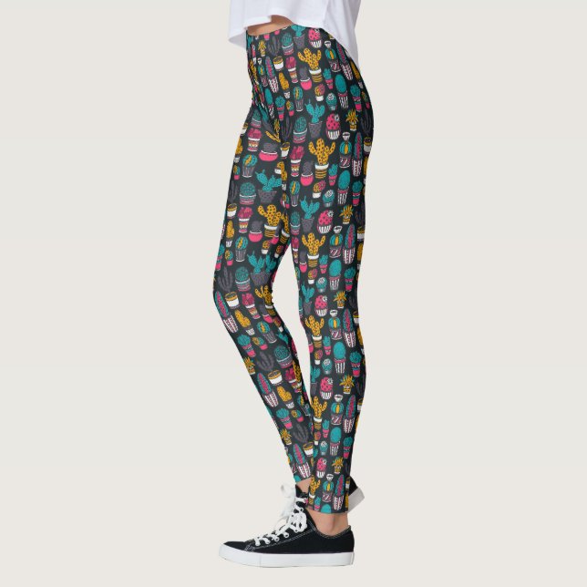 Leggings Cactus dessinés à la main dans le Motif Style d'es (Gauche)