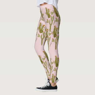 Leggings Cactus motif aquarelle rose peint à la main  