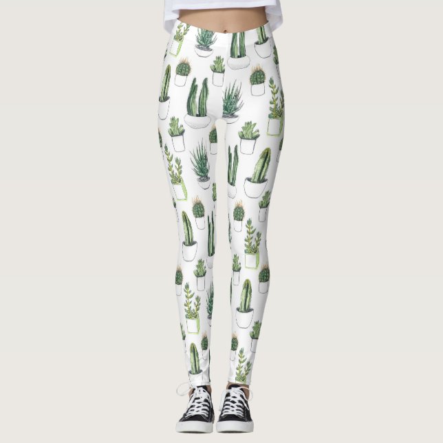 Leggings Cactus pour aquarelle et Succulent (Devant)
