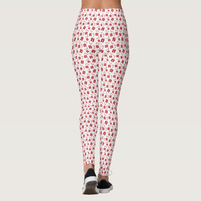 Leggings Cadeau de Noël blanc et rouge et Motif Sucre de ca (Dos)