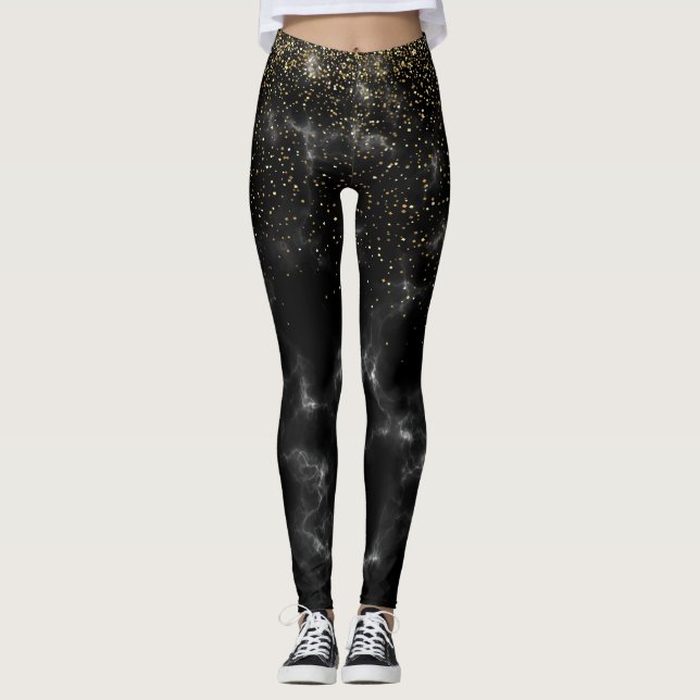 Leggings Cadeau Moderne Or Et Parties scintillant Noire Éti (Devant)