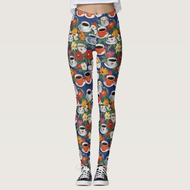 Leggings Café Et Tasses À Thé Teaset Floral Bleu (Devant)