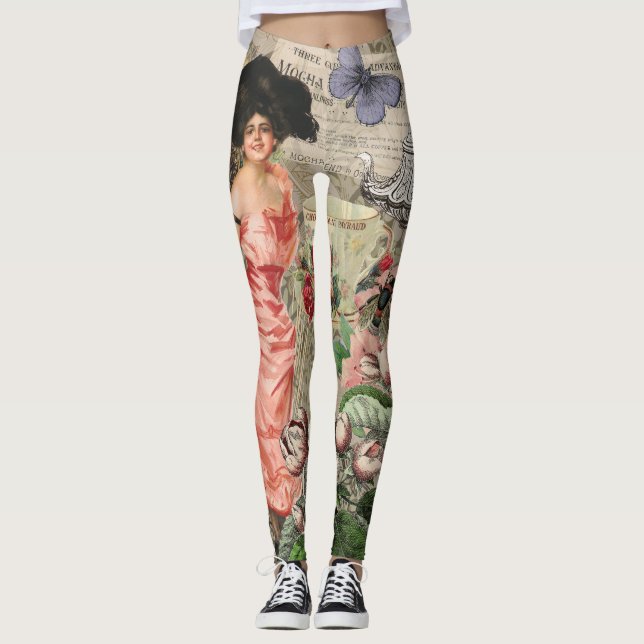 Leggings Café Lady Victorian Femme Rose Classy (Devant)