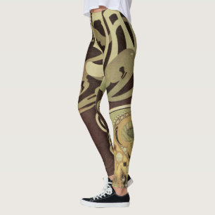 Leggings Café Rajah Art Nouveau vintage, femme avec café