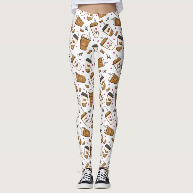Leggings Cafés, Fèves de café, Amateur de café, Coeurs (Devant)