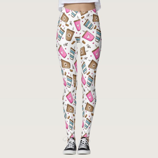 Leggings Cafés, Haricots, Coeurs, Amateur De Café (Devant)