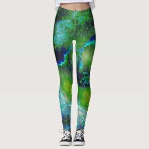 Leggings Calcaire Abstrait en vert citron et bleu