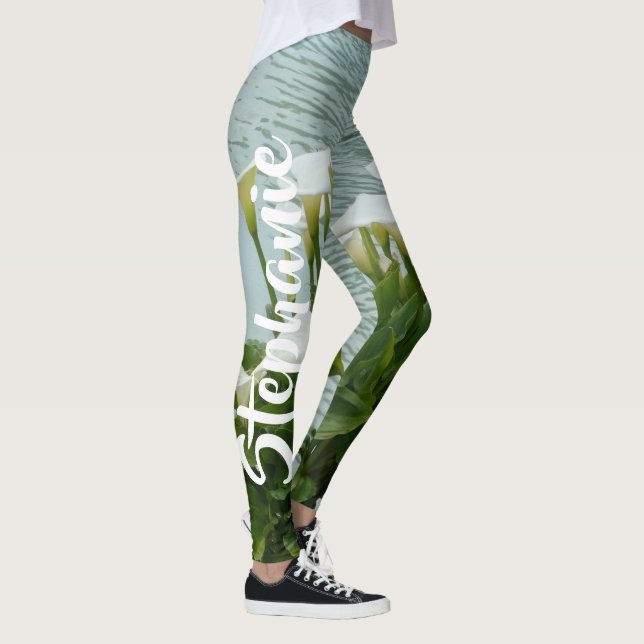 Leggings Calla Lilies Floral, Nom Personnalisé (Droite)
