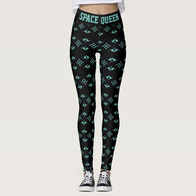 Leggings Calligraphie & Motif élégant de diamant Turquoise (Devant)