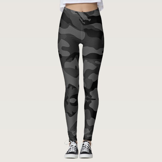 Leggings camo militaire noir gris motif (Devant)