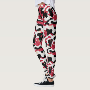 Leggings Camouflage Camo Rouge Blanc Noir Brillante