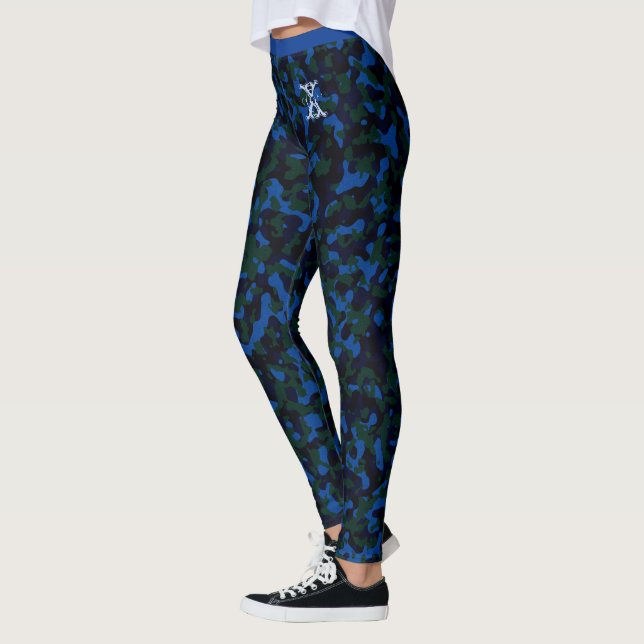 Leggings Camouflage chic bleu-vert Motif Monogramme personn (Gauche)