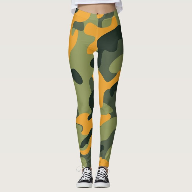 Leggings Camouflage de l'armée verte et orange (Devant)