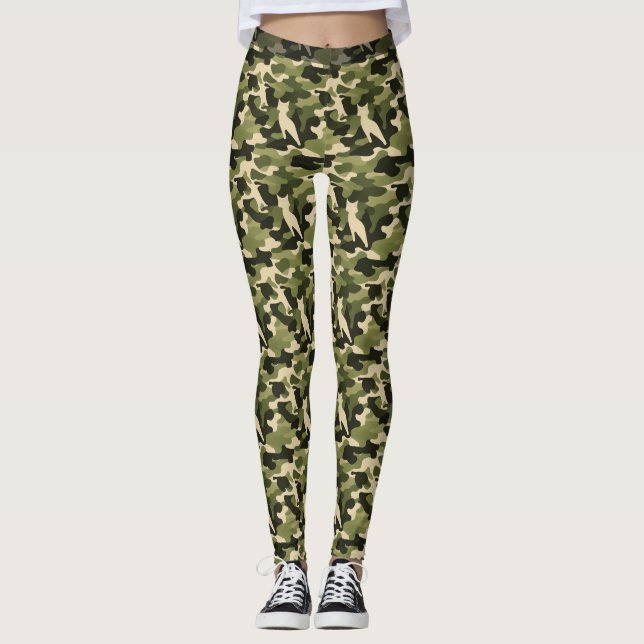 Leggings Camouflage Feline Vert de l'Armée (Motif 1) Leggin (Devant)