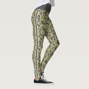 Leggings camouflage militaire vert blanc & gris strié