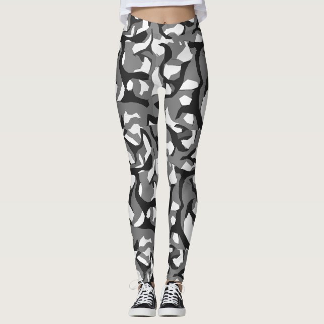 Leggings Camouflage noir et blanc (Devant)