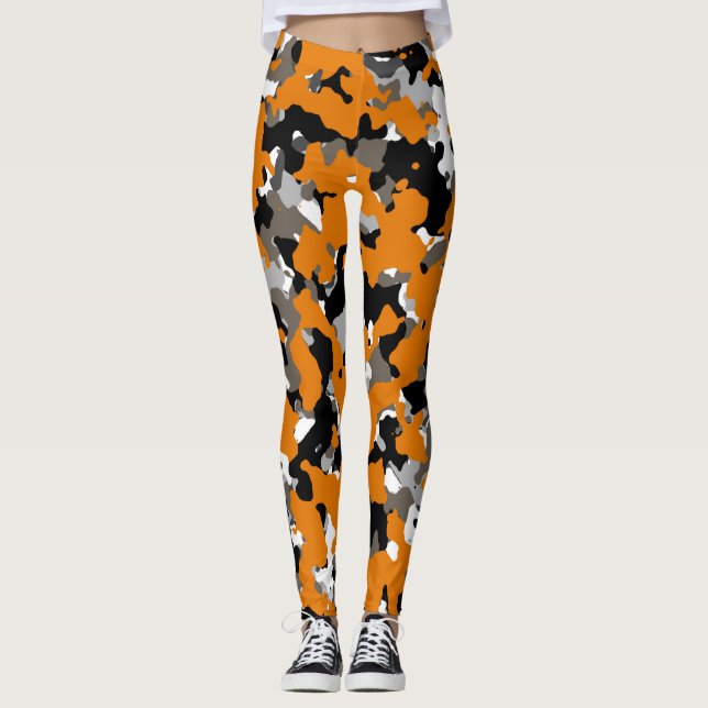 Leggings Camouflage noir gris orange Tan (Devant)