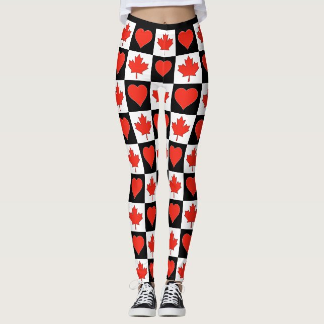 Leggings Canada Drapeau Coeur Motif mignon Patriotique Cana (Devant)