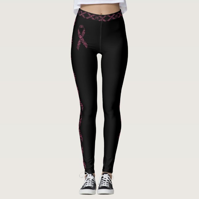 Leggings Cancer du sein Pink Ribbon Love Faith Cure Black (Devant)