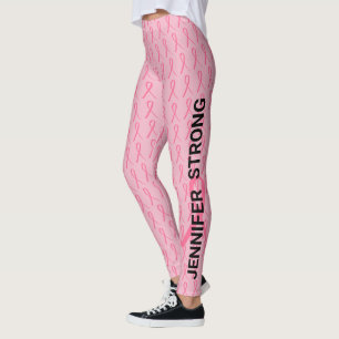 Leggings Cancer du sein rose Faites votre nom Double ruban