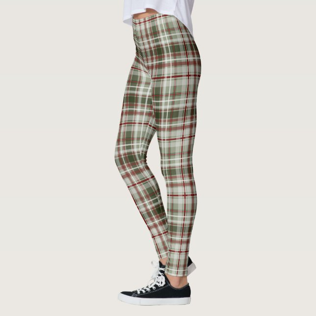 Leggings Canneberge motif de Noël et tartan de loden plaid (Gauche)