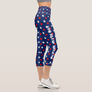 Leggings Capri 4 JUILLET Dieu bénisse les États-Unis Rouge Blanc