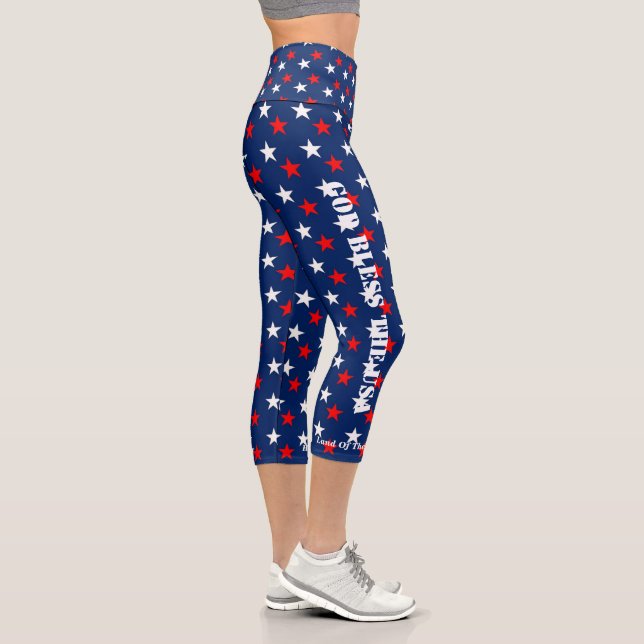 Leggings Capri 4 JUILLET Dieu bénisse les États-Unis Rouge Blanc  (Droite)