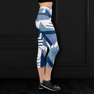 Leggings Capri 80s Luxe Abstrait Turquoise et bleu marine