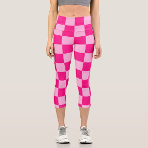 Leggings Capri à damiers carré léger rose chaud rétro géométrique