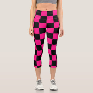 Leggings Capri à damiers carré rose chaud noir rétro géométrique