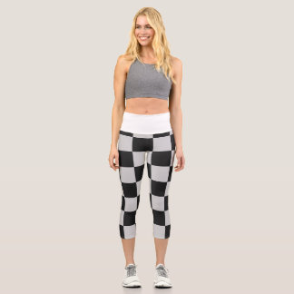 Leggings Capri À damiers Carrés noirs et blancs ou COULEUR PERSON