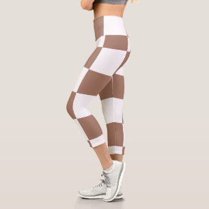 Leggings Capri à damiers Motif en Blanc et Mocha Mousse