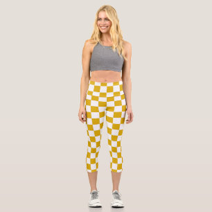 Leggings Capri à damiers moutarde jaune et blanc