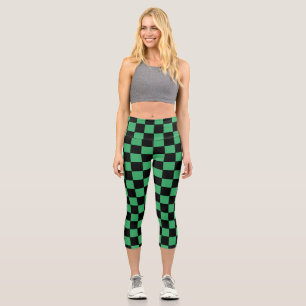 Leggings Capri à damiers vert et noir